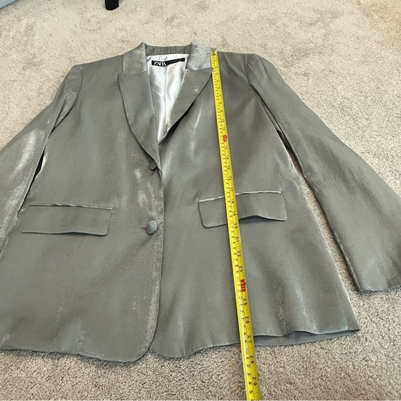 Zara silver metallic shimmer single breasted button front blazer jacket Sz S NWT - Picture 12 of 16
